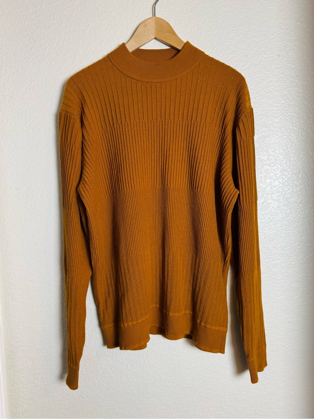 Murano Ribbed Mock Neck Merino Wool Blend Sweater Mustard Gold